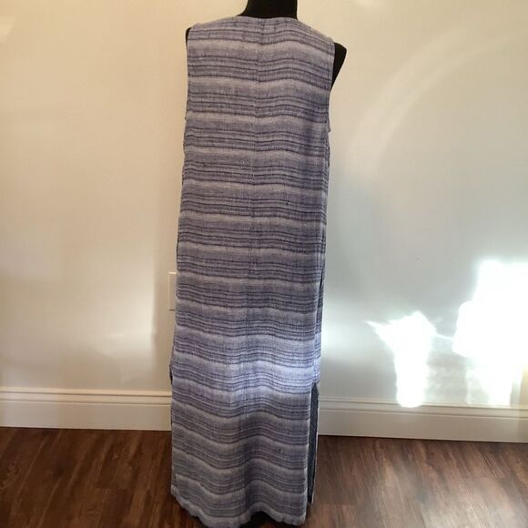 Pure j jill linen Women’s XS 100% linen sleeveless blue striped beach wave dress - Picture 9 of 12